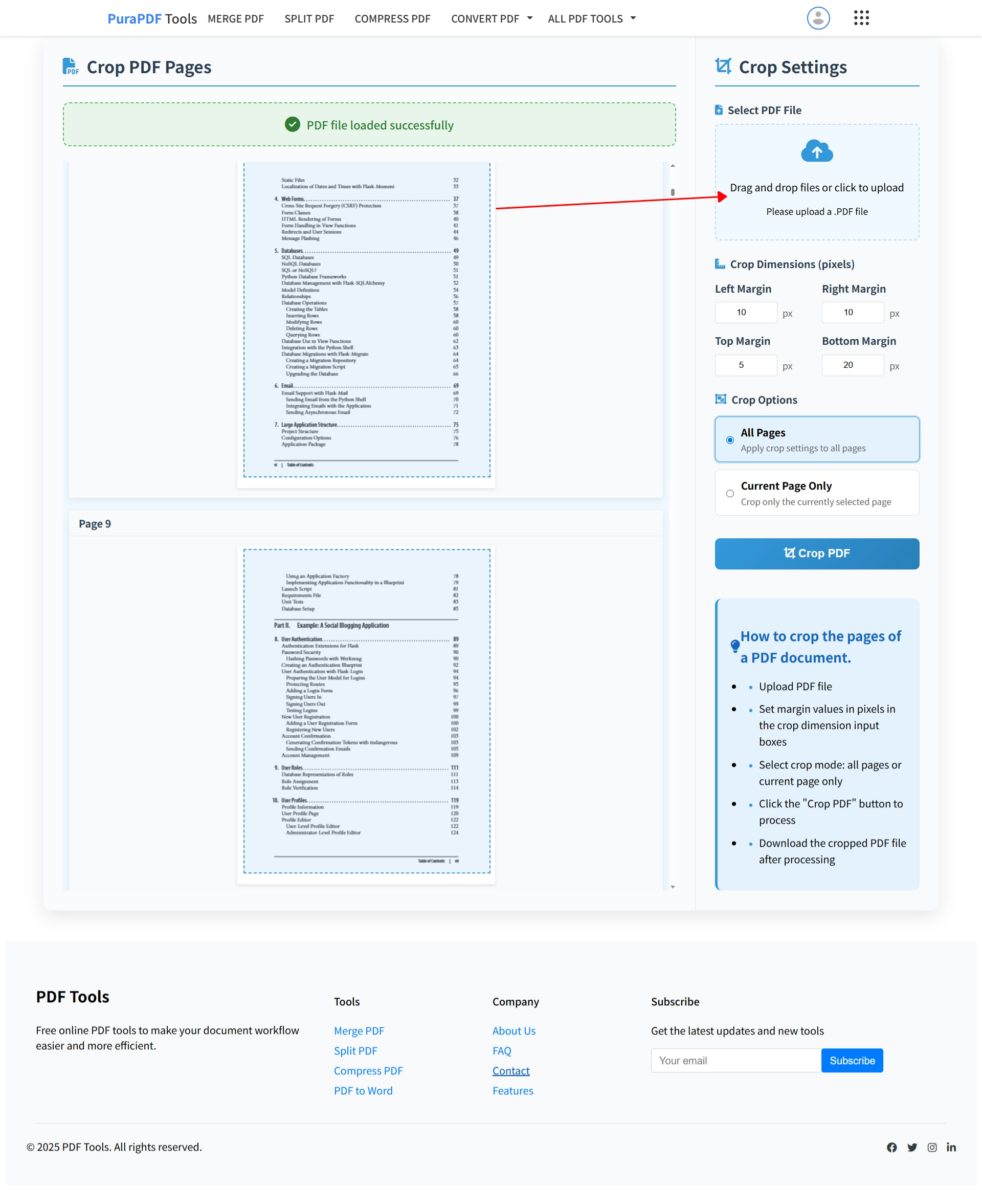 Upload PDF document to batch crop margins