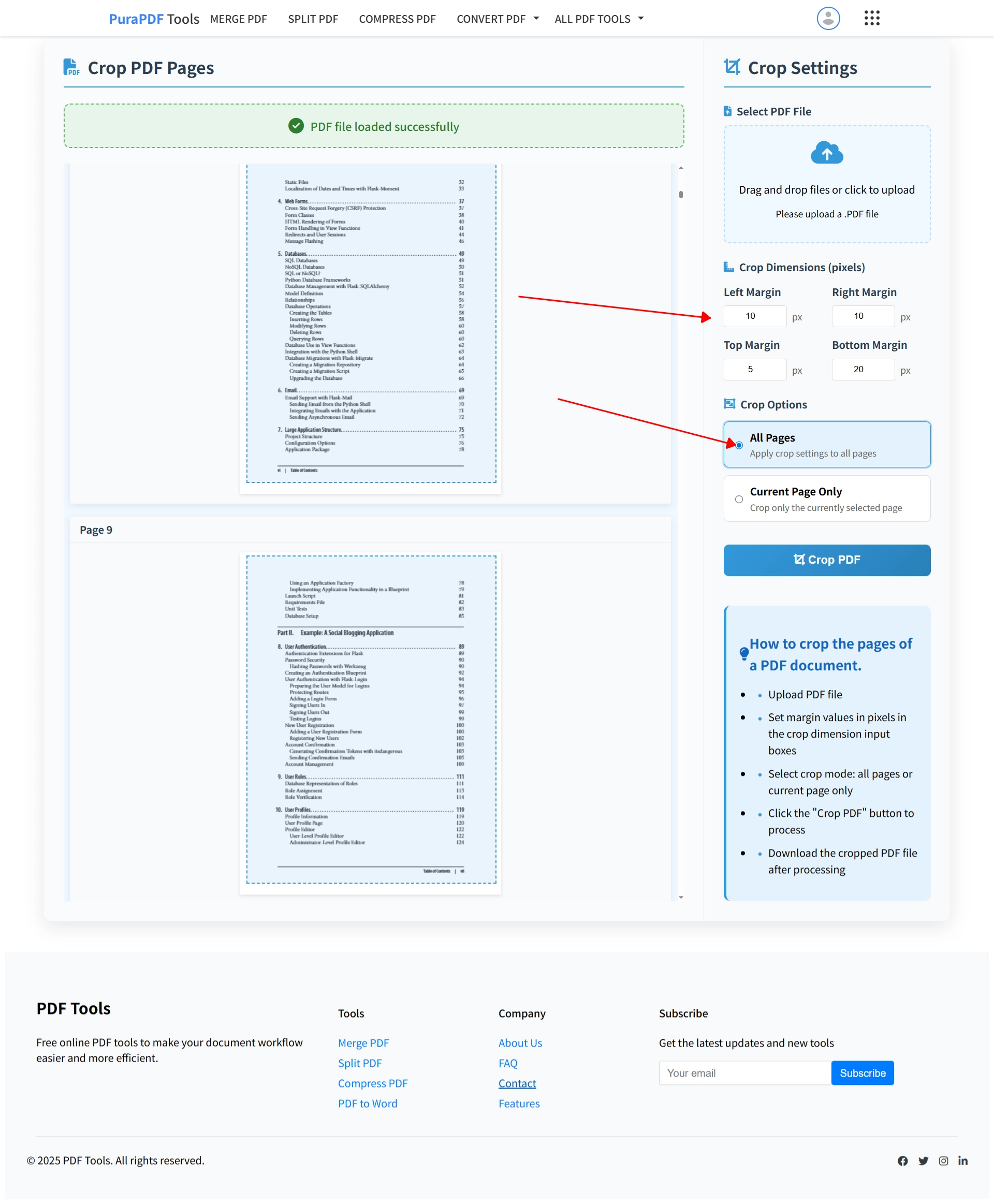 Setting uniform crop margin values for all PDF pages