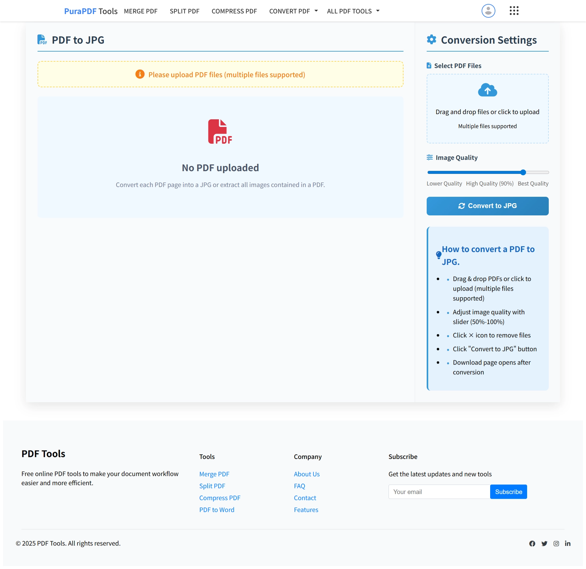 Free online PDF to JPG converter homepage - PuraPDF