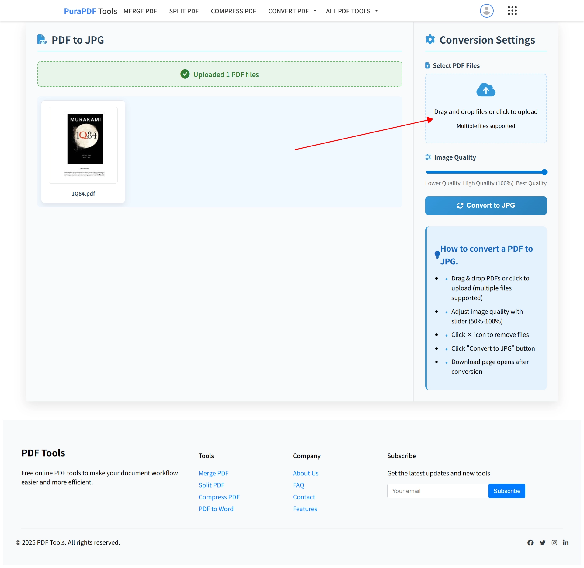 Upload PDF file to convert to JPG online free