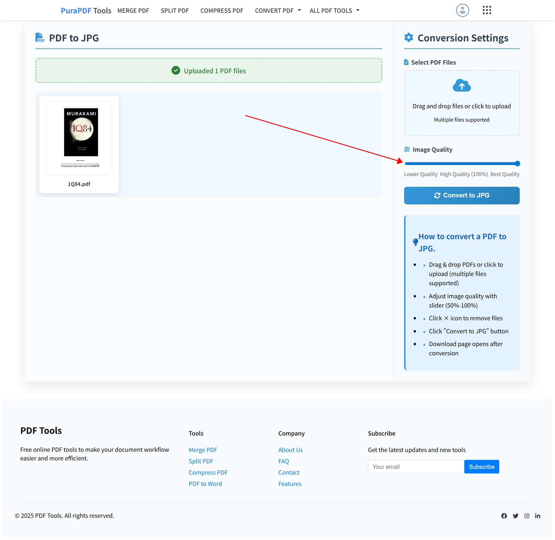 Adjust JPG quality settings for PDF conversion
