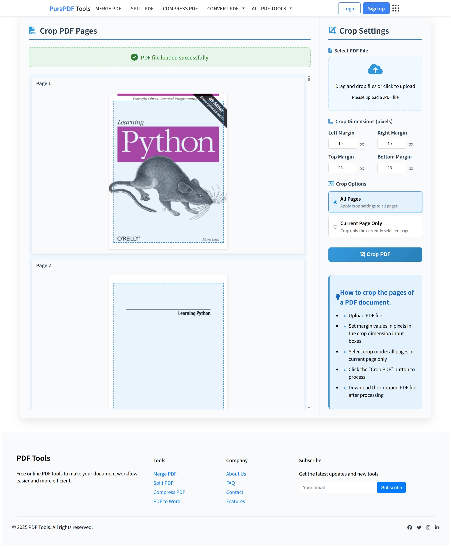 Upload PDF file to the online cropping tool