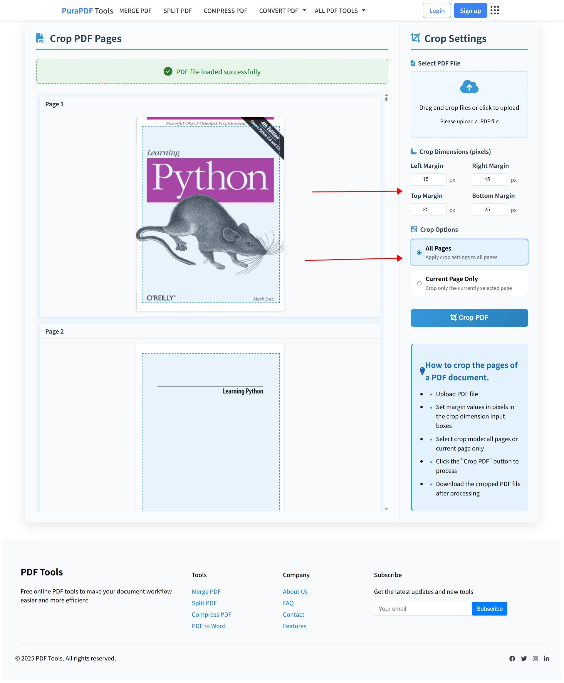 Entering custom page dimensions for PDF cropping
