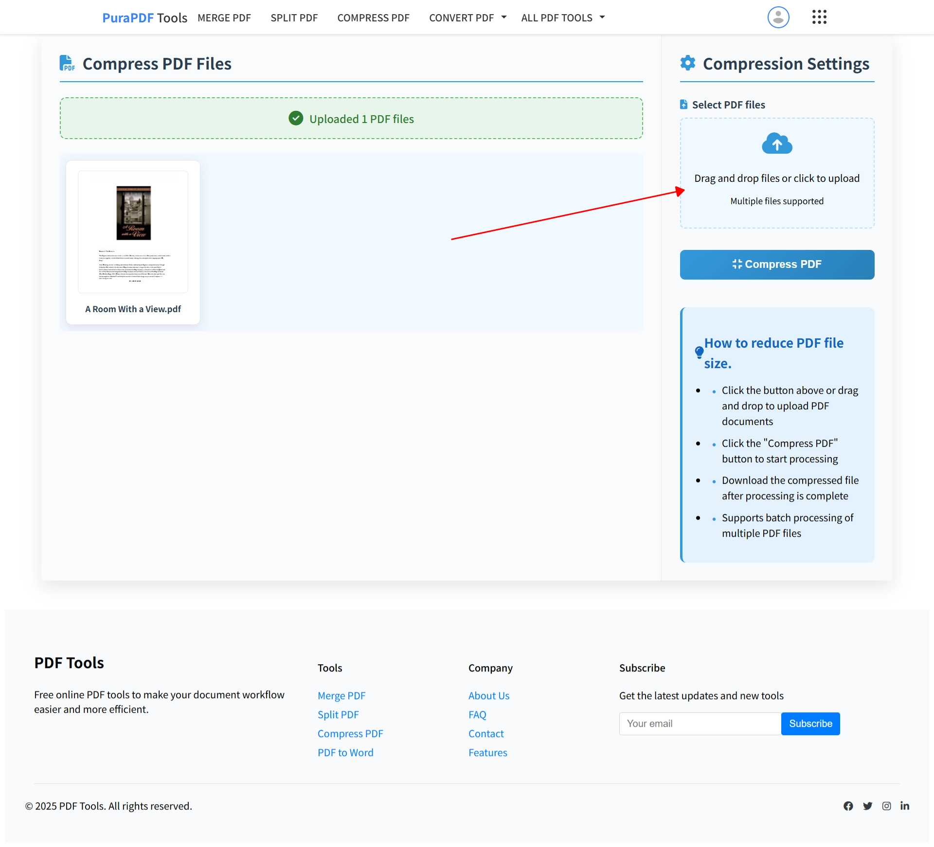 Upload PDF to reduce file size online free