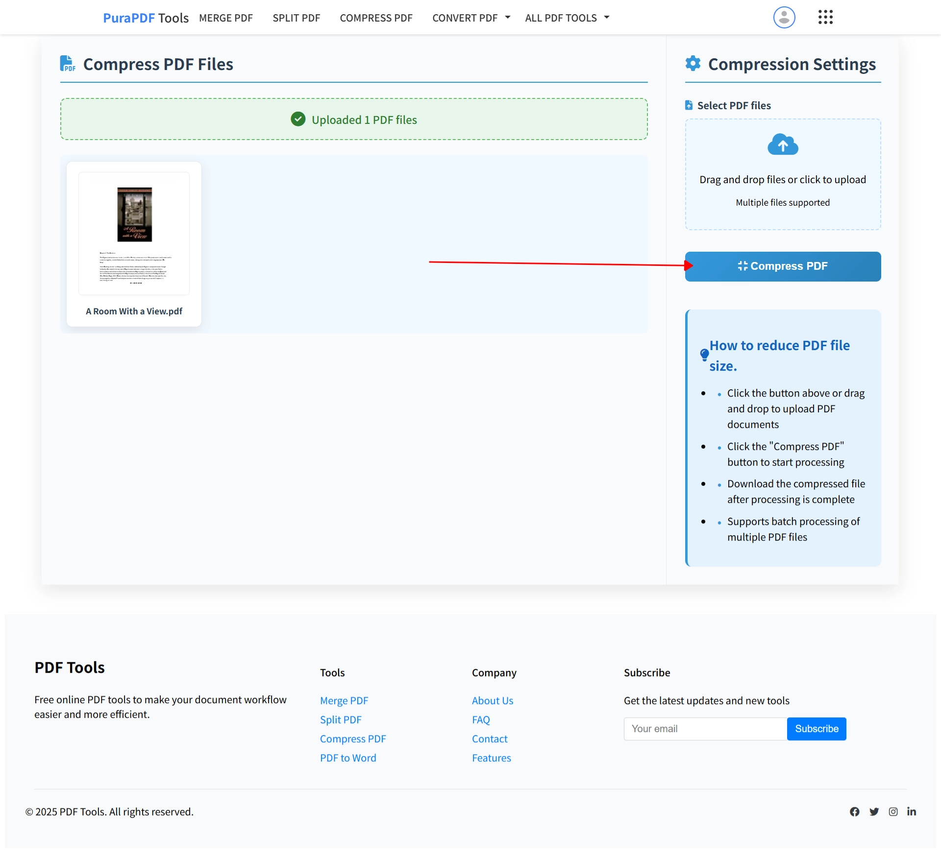 Click compress button to reduce PDF size online