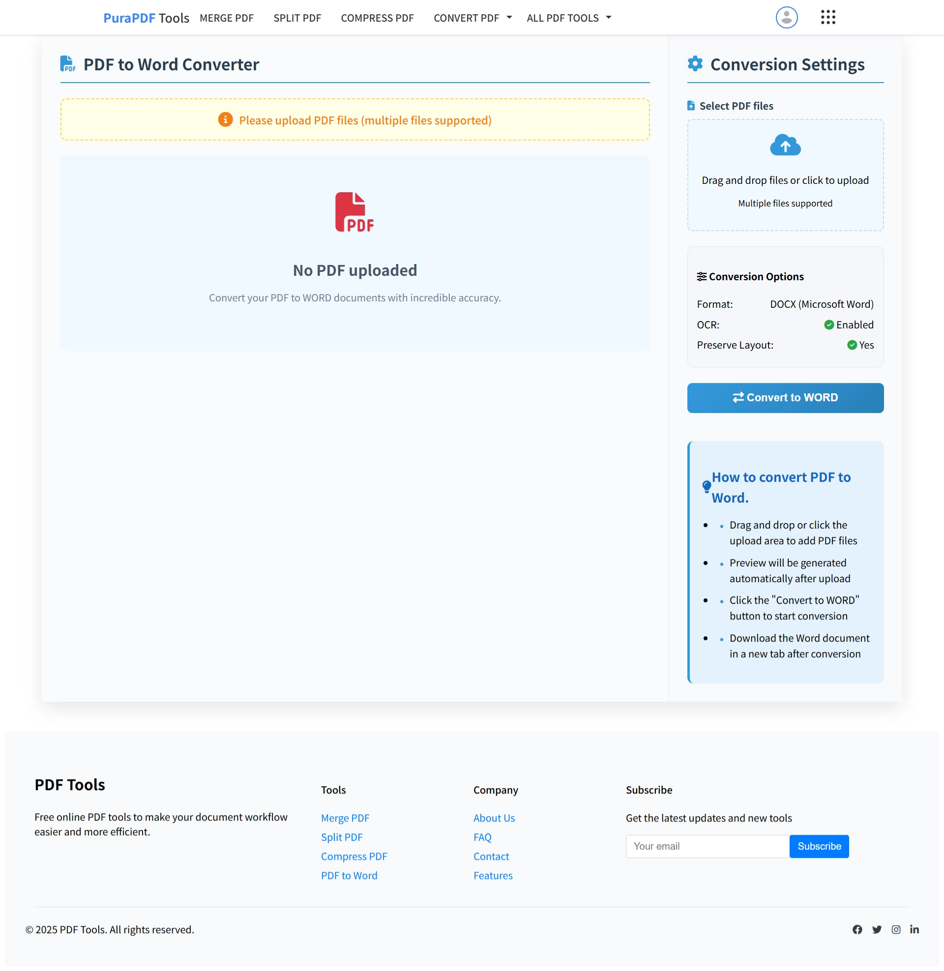 Free online PDF to Word converter interface