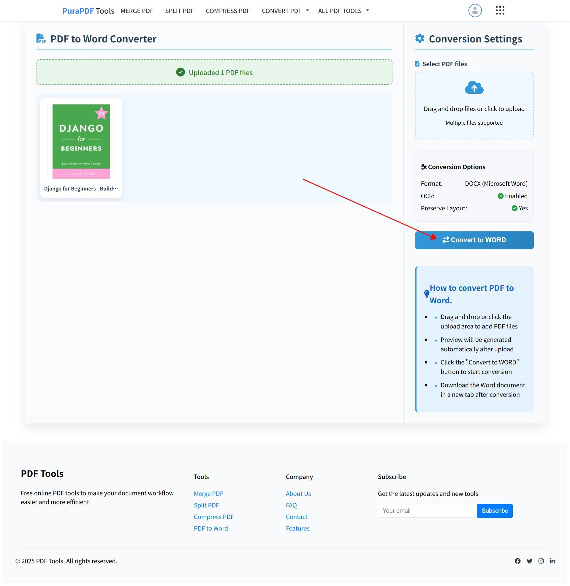 Click convert to Word button for secure cloud conversion