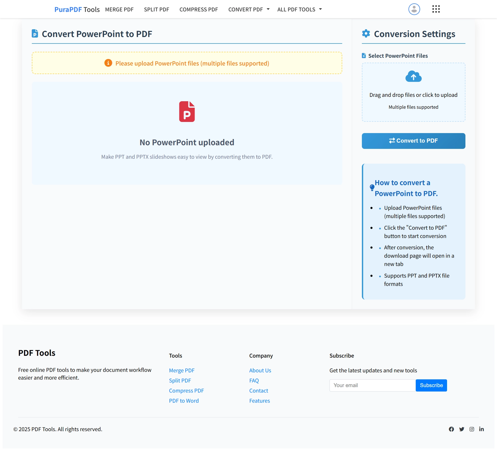 Free online PowerPoint to PDF converter homepage - PuraPDF