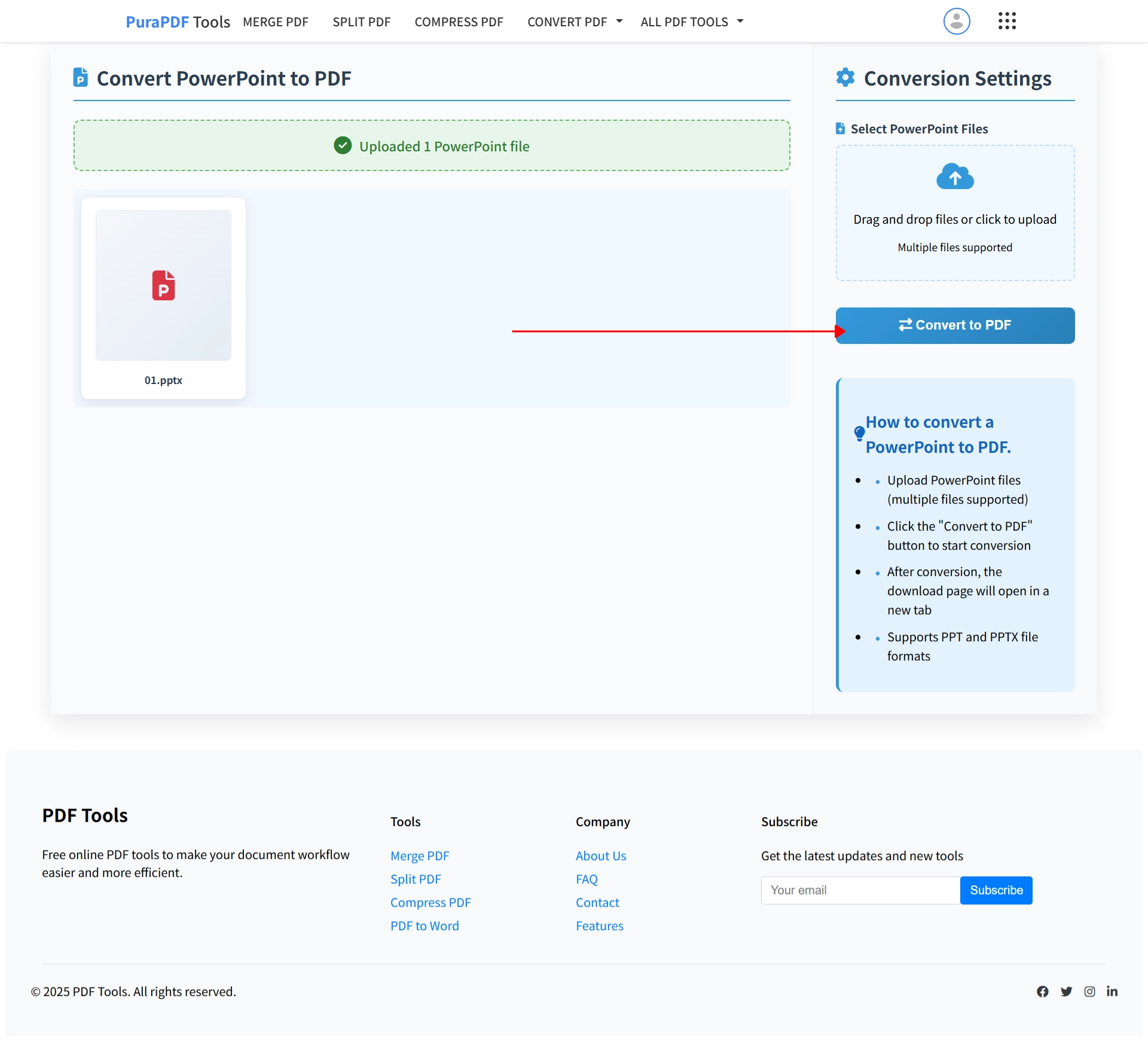 Click convert to start PowerPoint to PDF conversion