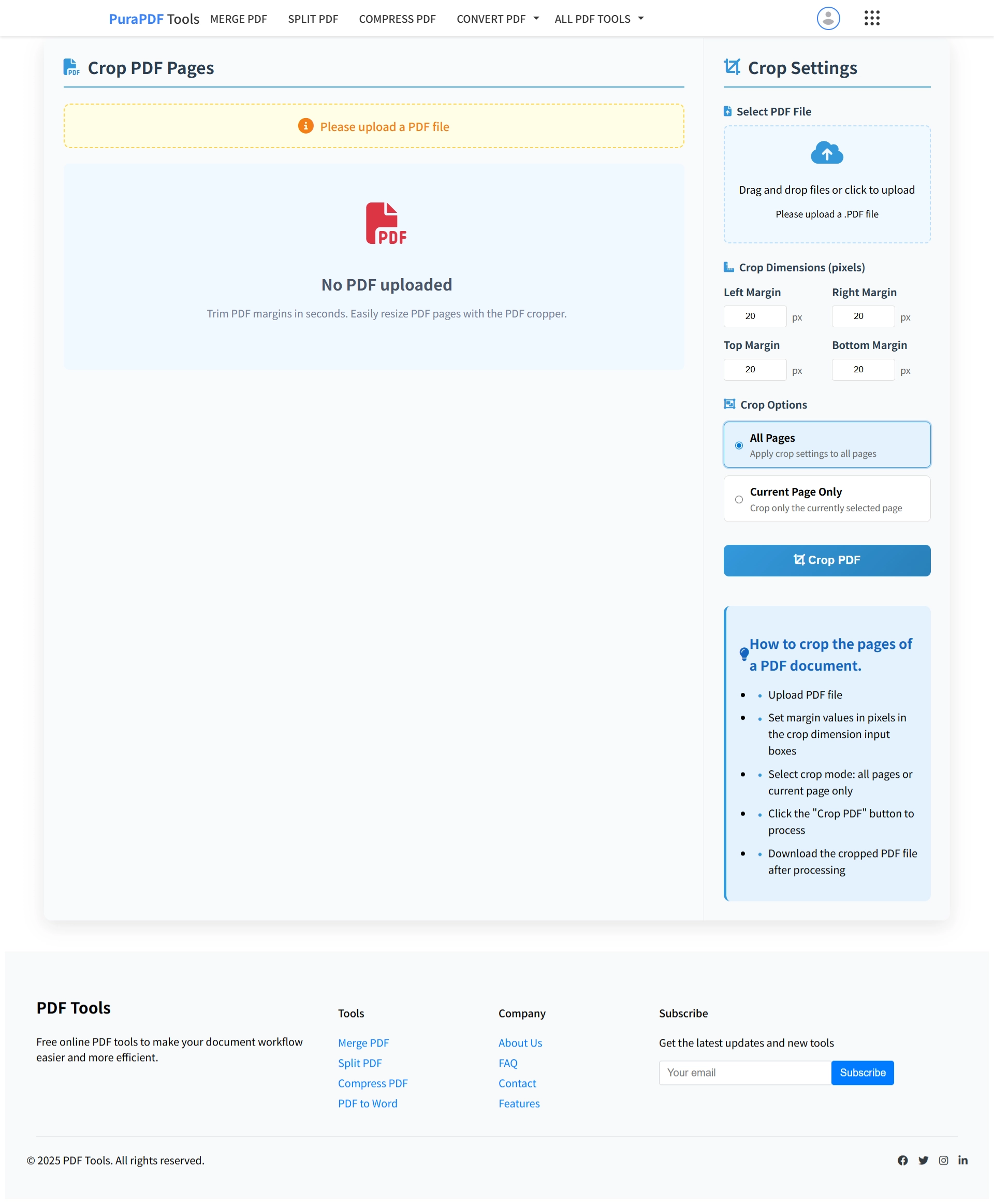 Free online PDF cropper homepage - PuraPDF