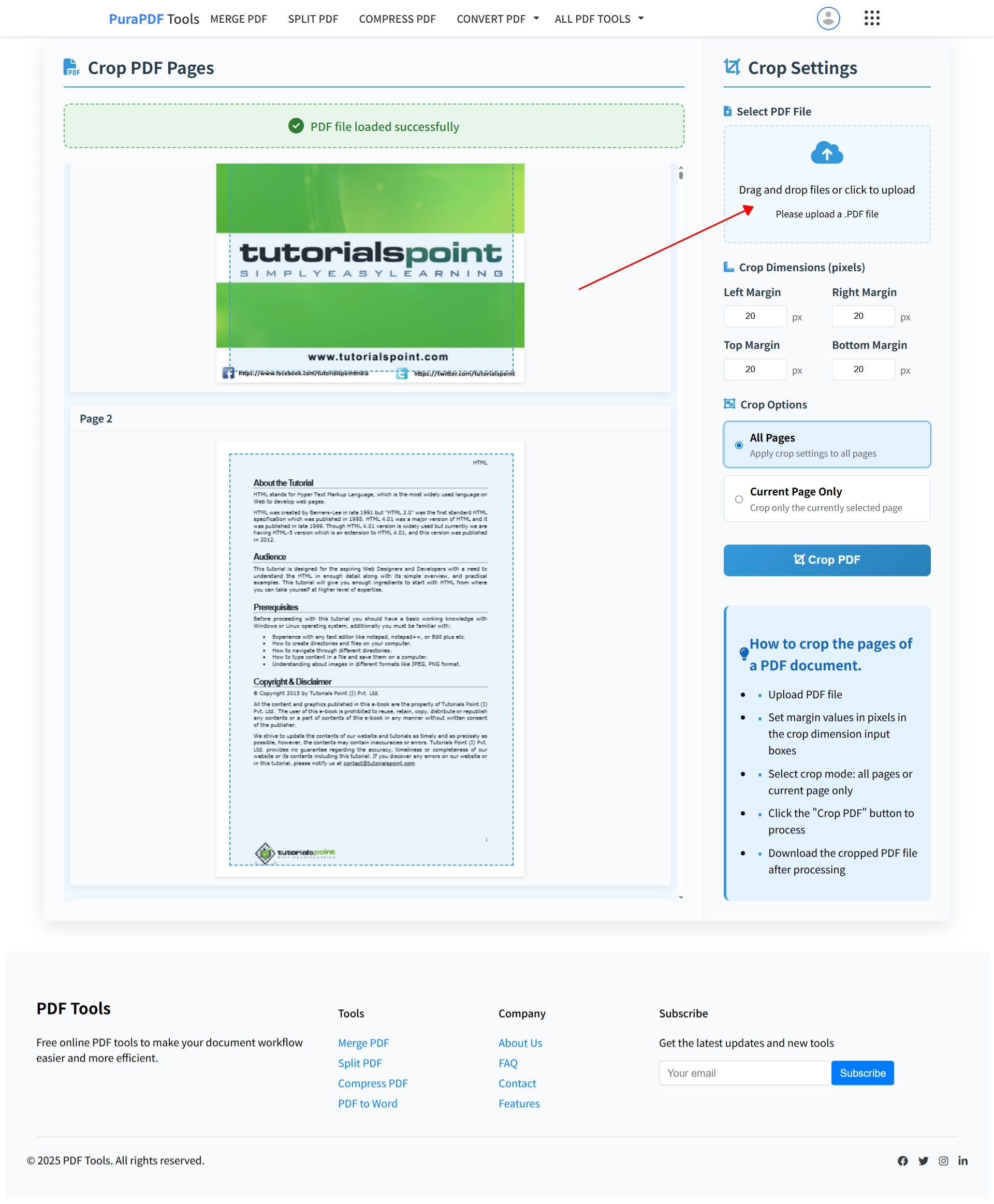 Upload PDF to crop margins online free